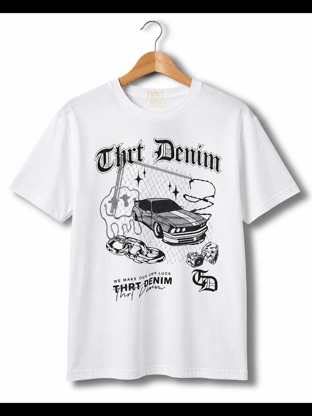 Thrt Denim Graphic T-Shirt – White – Size Medium – New